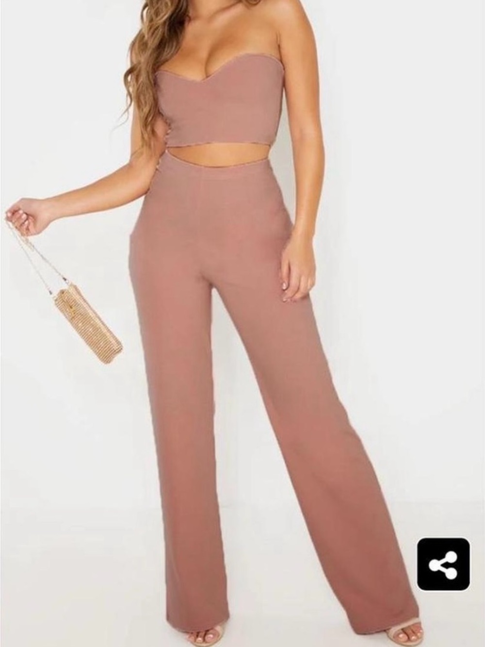 PrettyLittleThing High-Waist Wide Leg Pants and Crop Top Set